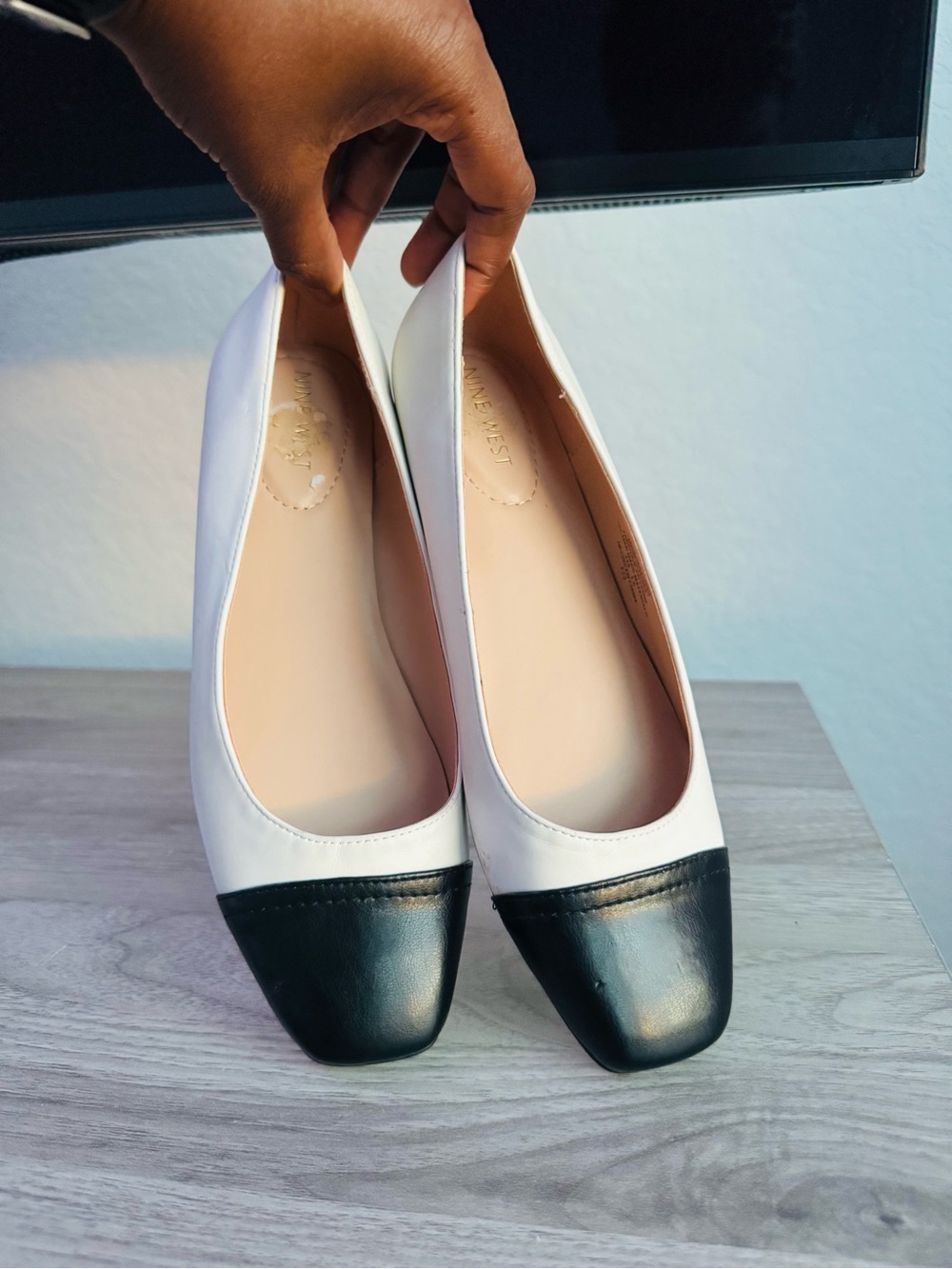 Nine West White and Black classic Square Cap-Toe Ballet Flats size 8